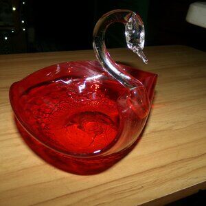 vintage blown glass swan dish.